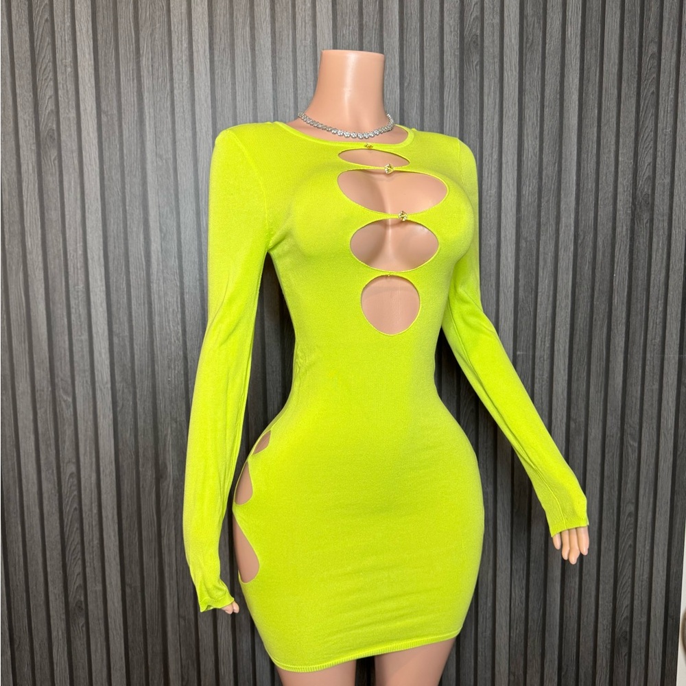 Fashion Nova Neon Green Cut-Out Midi Dress